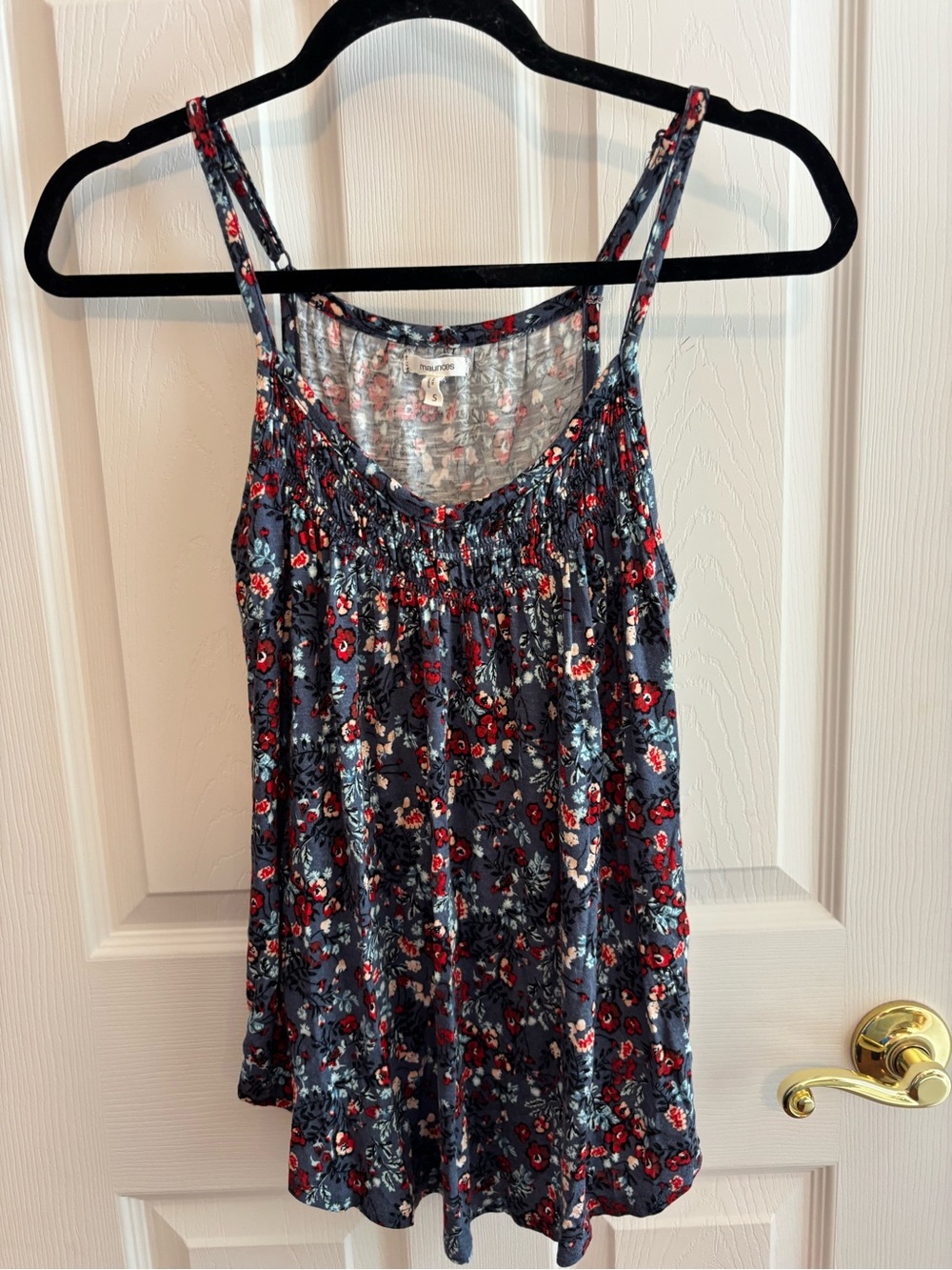 Maurices Navy Floral Smocked Camisole with Red Accents